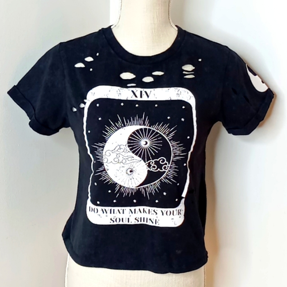 Vibe N' Women's XS "Do What Makes Your Soul Shine" Black Mineral Wash T-Shirt